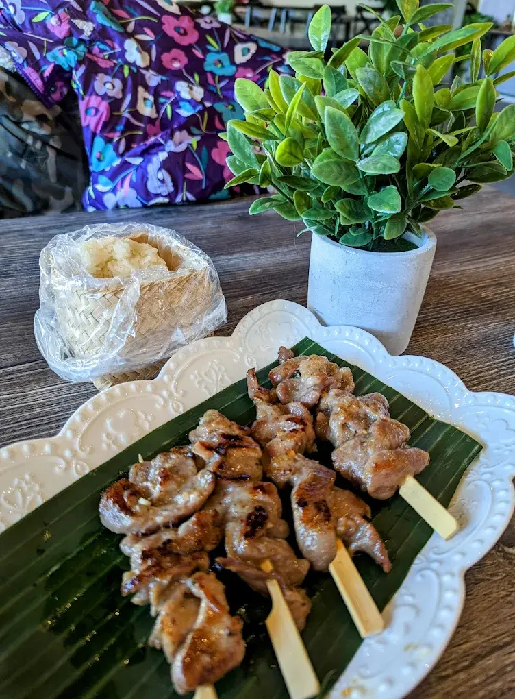 BBQ Pork Moo Ping with Sticky Rice at Thai Avenue Restaurant in Edmonton, AB